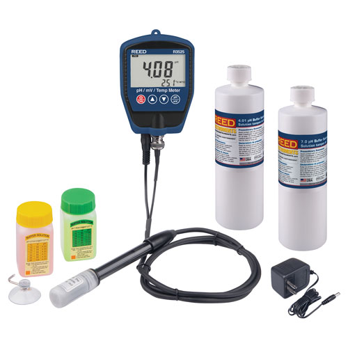 Reed pH/mV and Temperature Meter with Buffer Solution and Power Adapter Kit