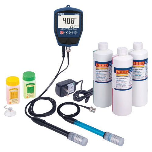 Reed pH/mV and Temperature Meter with Buffer Solution and Power Adapter Kit3